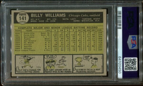 1961 Topps #141 Billy Williams RC PSA 8 HOF (64320450) - Image 2