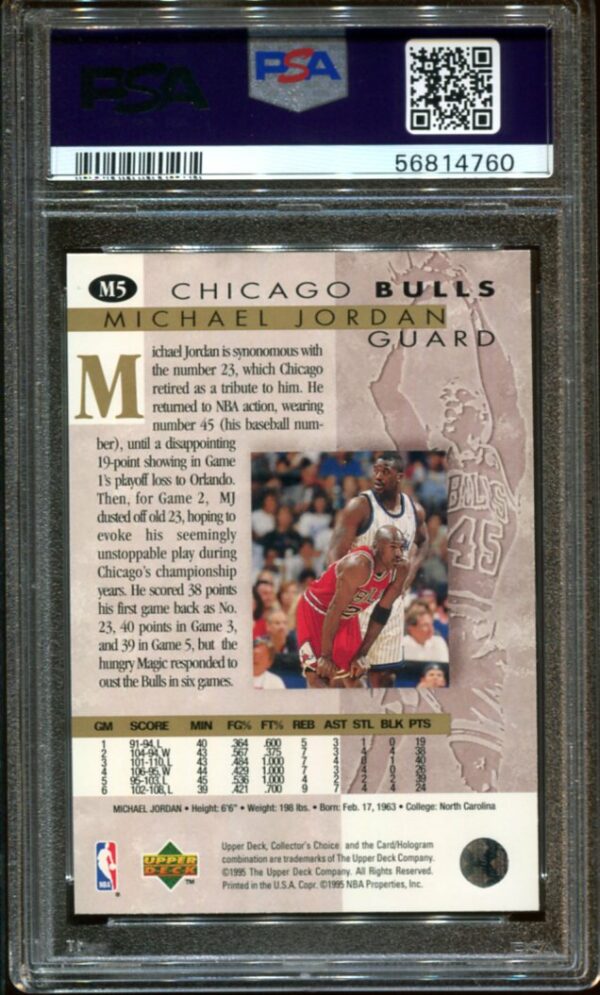 1995 Collector's Choice #M5 Michael Jordan He's Back PSA 9 HOF (56814760) - Image 2