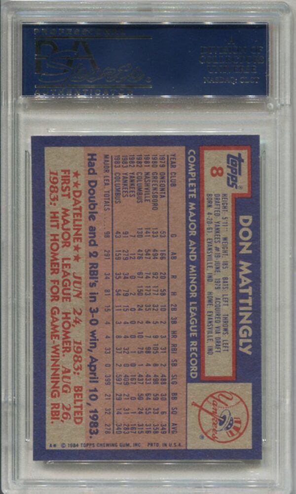 1984 Topps #8 Don Mattingly RC PSA 9 (21354240) - Image 2