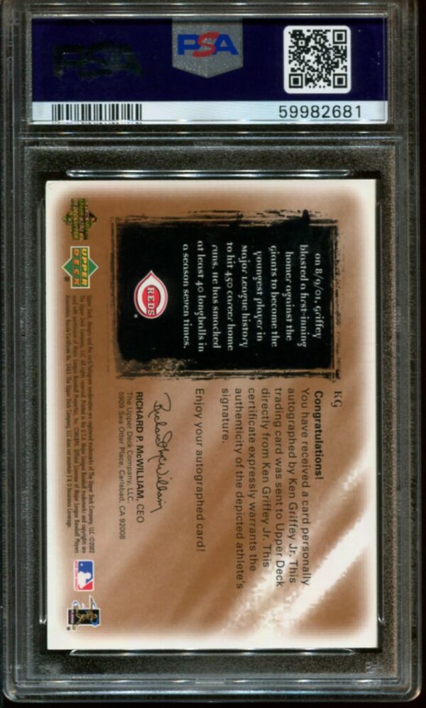 2001 Ultimate Collection #1/70 Ken Griffey, Jr. Ultimate Signatures Copper PSA 7 with PSA 9 Auto (59982681) - Image 2