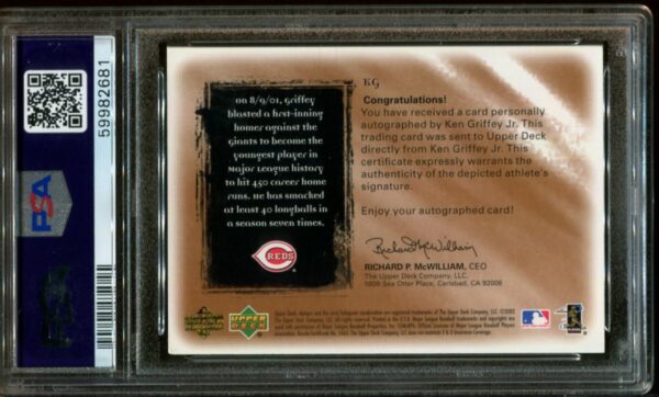 2001 Ultimate Collection #1/70 Ken Griffey, Jr. Ultimate Signatures Copper PSA 7 with PSA 9 Auto (59982681) - Image 4