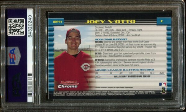 2002 Bowman Chrome #44 Joey Votto RC Draft Picks PSA 9 0249 - Image 3