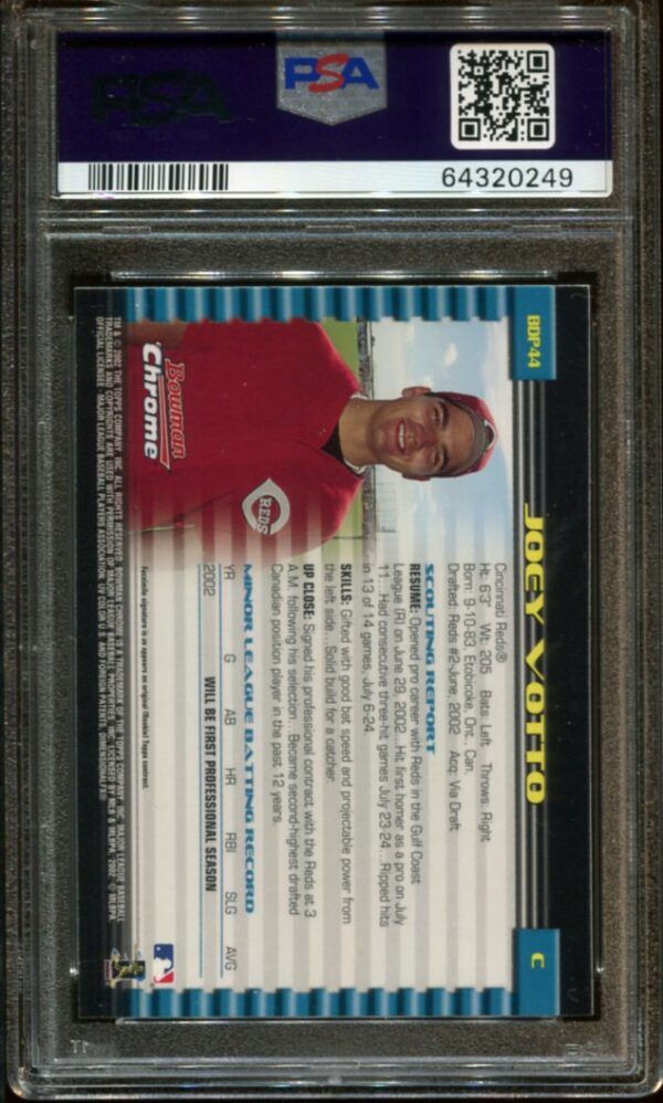 2002 Bowman Chrome #44 Joey Votto RC Draft Picks PSA 9 0249 - Image 2