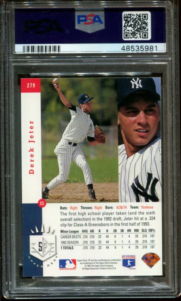 1993 SP #279 Derek Jeter Foil RC PSA 6 HOF (48535981) - Image 2