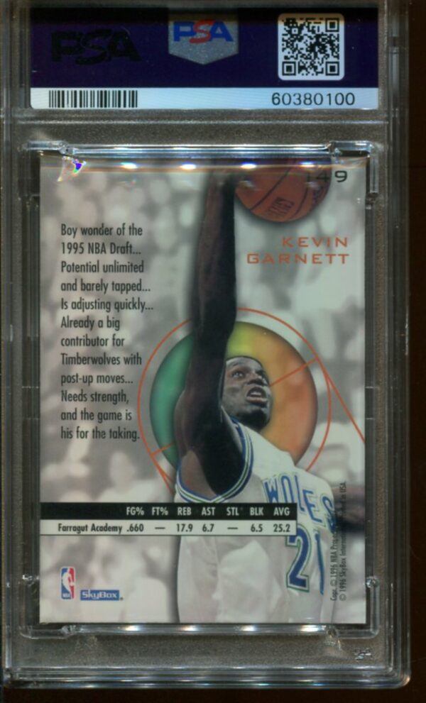 1995 Skybox E-XL #49 Kevin Garnett RC PSA 9 HOF (60380100) - Image 2