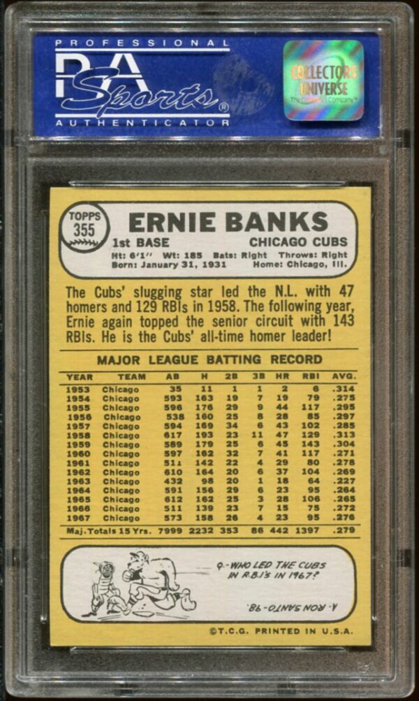 1968 Topps #355 Ernie Banks PSA 8 HOF (05395029) - Image 2