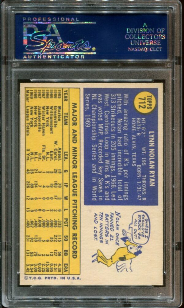 1970 Topps #712 Nolan Ryan PSA 6 HOF (22026858) - Image 2