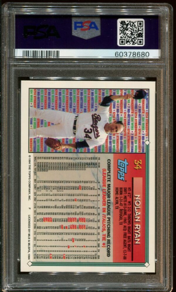 1994 Topps #34 Nolan Ryan PSA 8 HOF (60378680) - Image 2