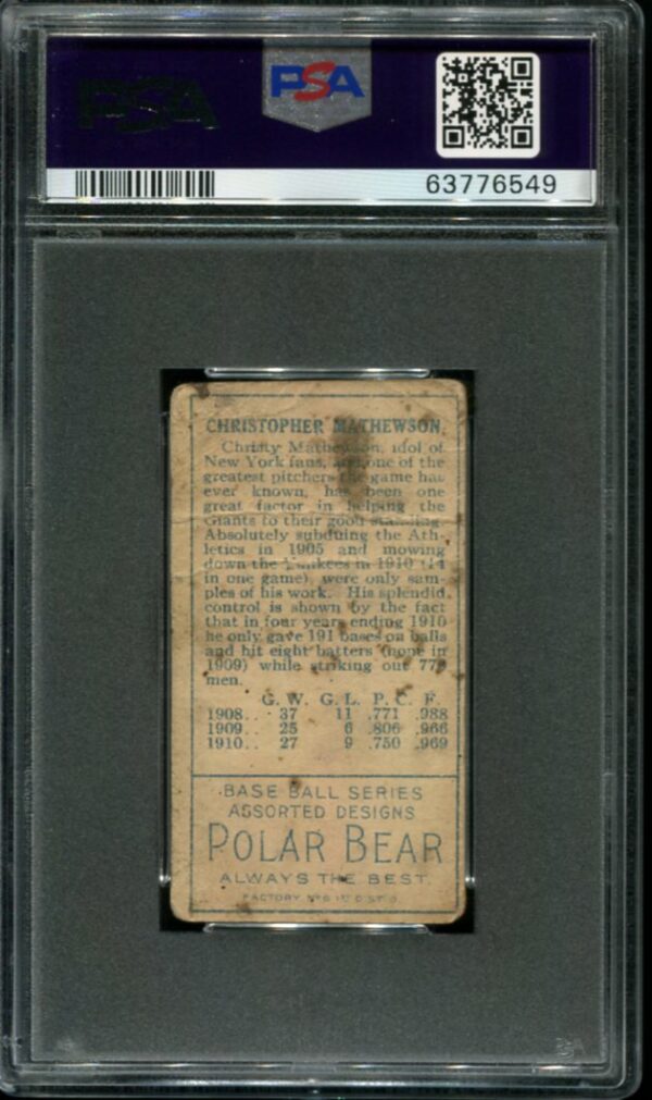1911 T205 Gold Border Christy Mathewson Polar Bear Back PSA 1 HOF (63776549) - Image 2