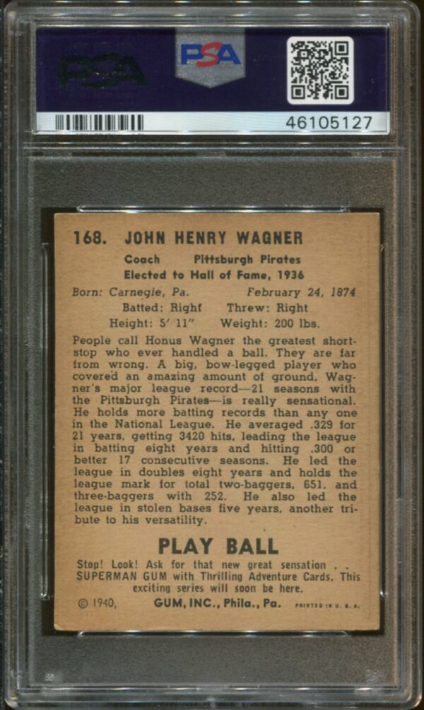 1940 Play Ball #168 Honus Wagner PSA 4.5 HOF (46105127) - Image 2