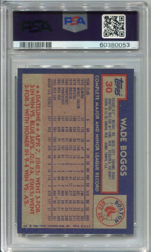 1984 Topps #30 Wade Boggs PSA 8 HOF (60380053) - Image 2