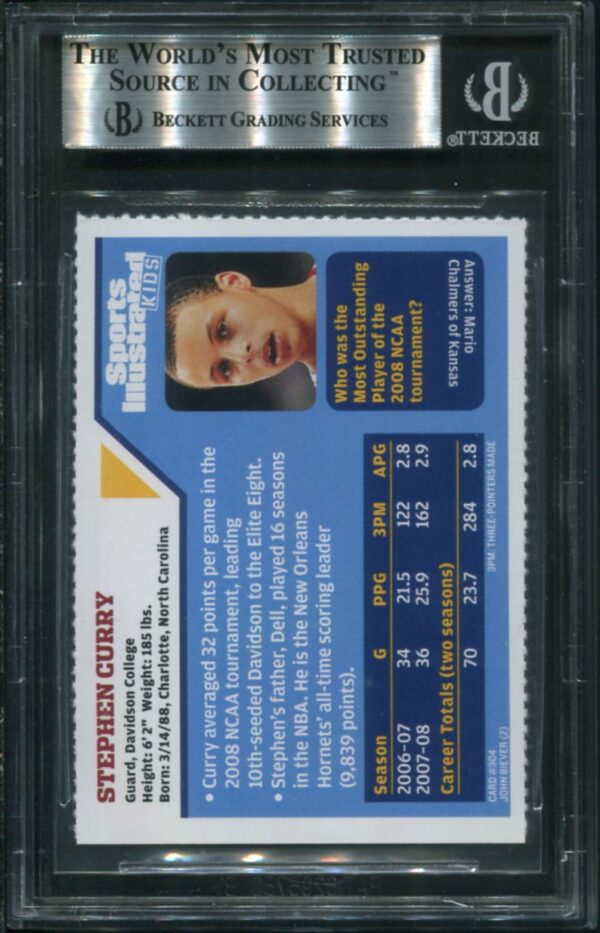 2008 2009 Sports Illustrated For Kids #304 Stephen Curry RC BGS 9 (0009528279) - Image 2