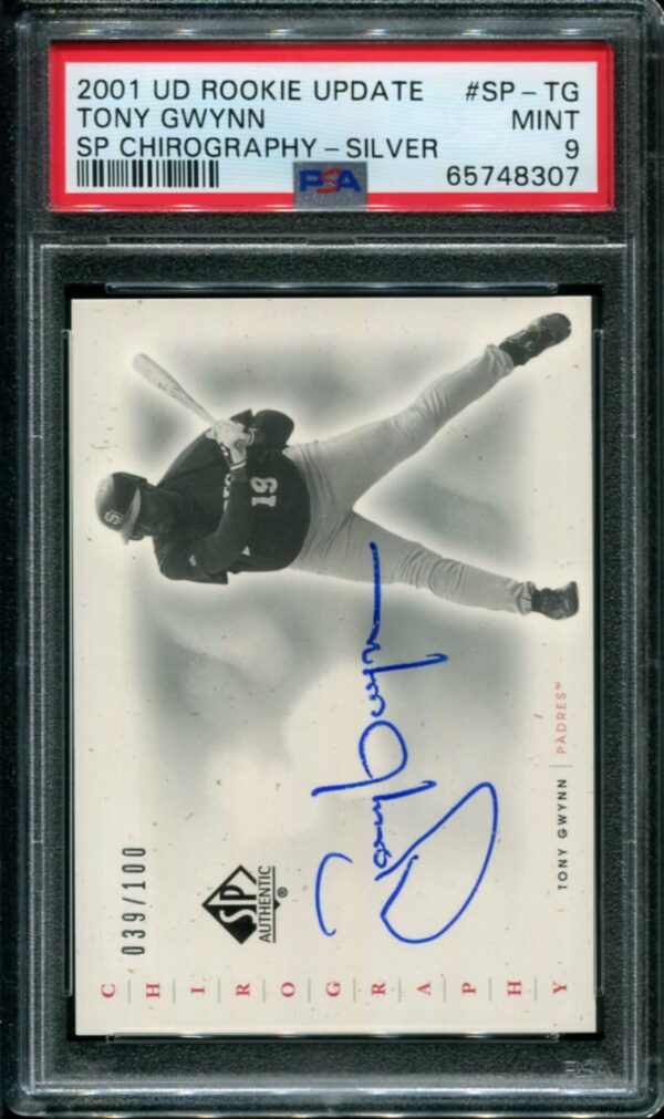 2001 Upper Deck Rookie Update #SP-TG Tony Gwynn SP Chirography Autograph Silver #039/100 PSA 9 HOF (65748307)