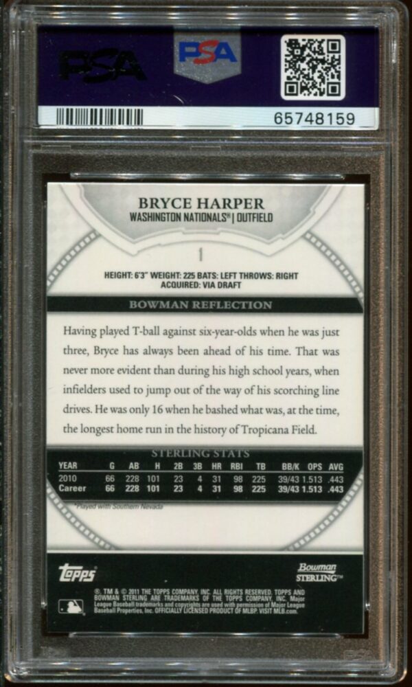 2011 Bowman Sterling #1 Bryce Harper RC PSA 9 (65748159) - Image 2