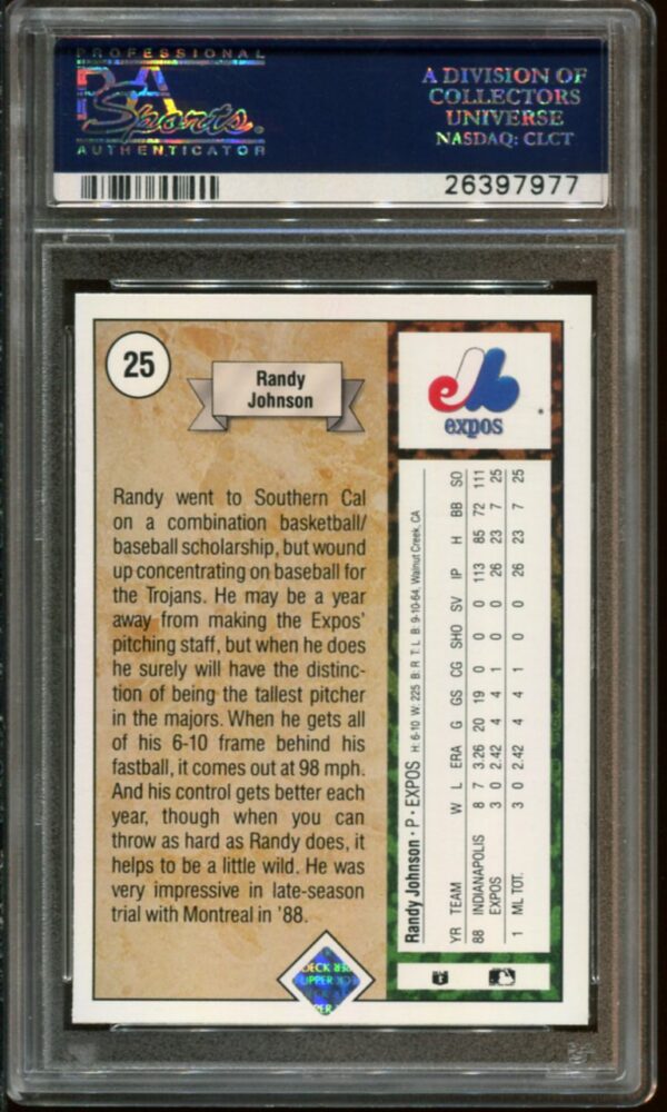 1989 Upper Deck #25 Randy Johnson RC PSA 9 HOF - WEBSITE EXCLUSIVE PRICE - Image 2