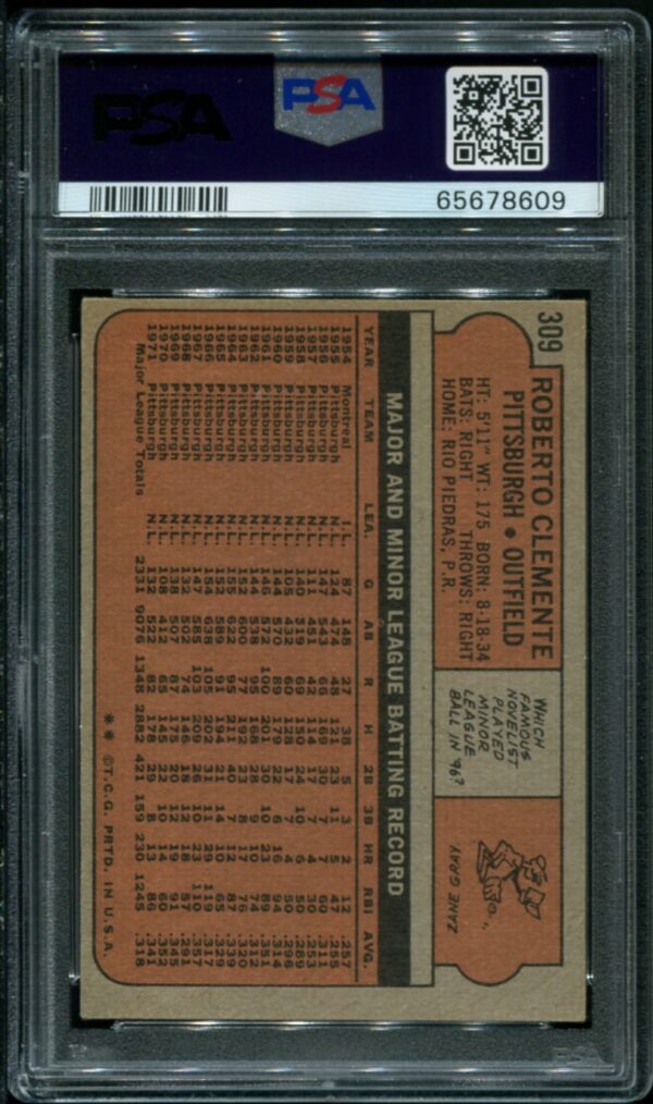 1972 Topps #309 Roberto Clemente PSA 5 HOF (65678609) - Image 2