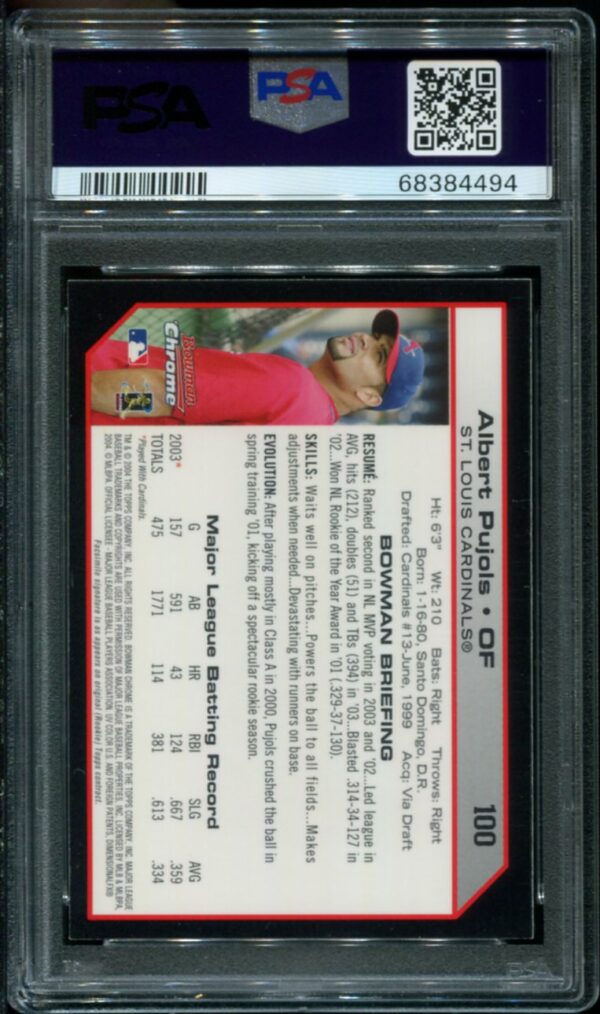 2004 Bowman Chrome #100 Albert Pujols PSA 10 POP 25 (68384494) - Image 2