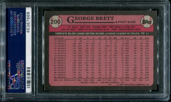 1989 Topps #200 George Brett PSA 10 HOF (45367668) - Image 3