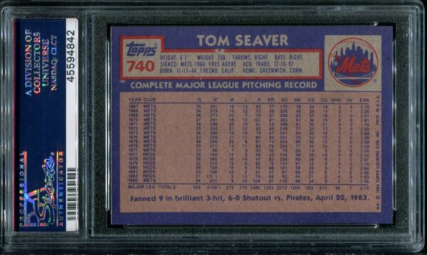 1984 Topps #740 Tom Seaver PSA 10 HOF (45594842) - Image 3