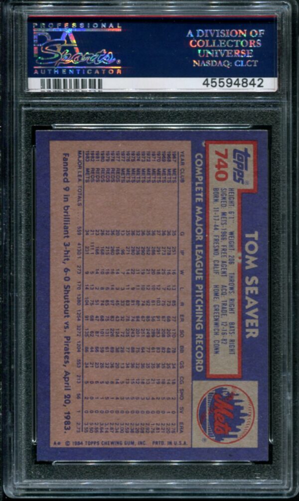 1984 Topps #740 Tom Seaver PSA 10 HOF (45594842) - Image 2