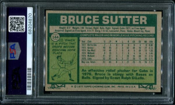 1977 Topps #144 Bruce Sutter RC PSA 7 HOF (68204870) - Image 3