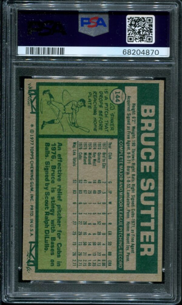 1977 Topps #144 Bruce Sutter RC PSA 7 HOF (68204870) - Image 2