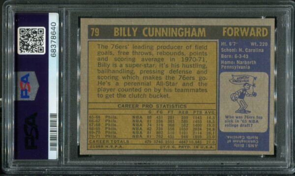 1971 Topps #79 Billy Cunningham PSA 8 HOF (68378640) - Image 3