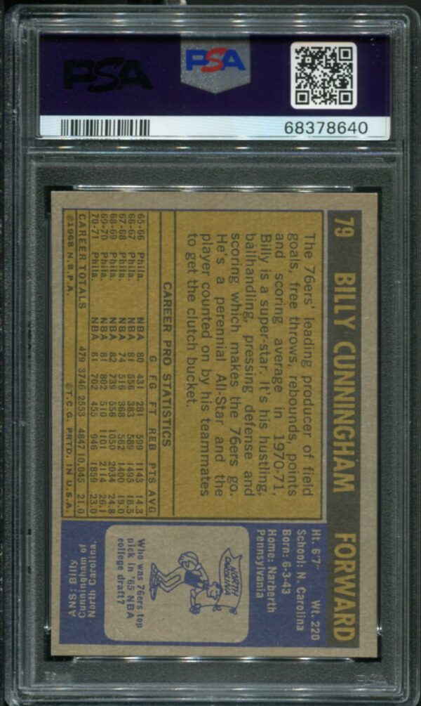 1971 Topps #79 Billy Cunningham PSA 8 HOF (68378640) - Image 2