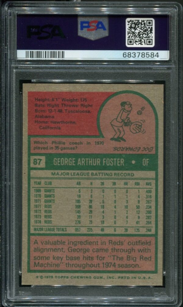 1975 Topps #87 George Foster PSA 8 (68378584) - Image 2