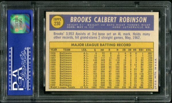1970 Topps #230 Brooks Robinson PSA 8 HOF (01739828) - Image 3
