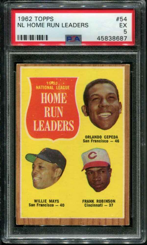 1962 Topps #54 NL Home Run Leaders (Cepeda, Mays, Robinson) PSA 5 HOF (45838687)