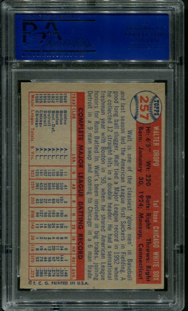 1957 Topps #257 Walt Dropo PSA 8 (15463421) - Image 2