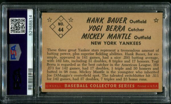 1953 Bowman Color #44 Mickey Mantle, Yogi Berra, Hank Bauer PSA 7 (52988814) - Image 3