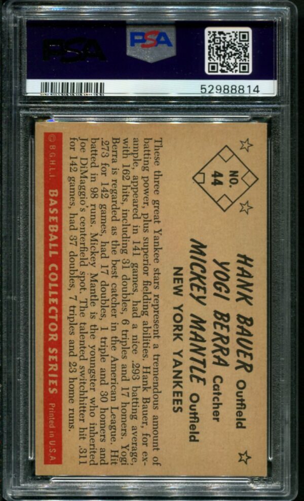 1953 Bowman Color #44 Mickey Mantle, Yogi Berra, Hank Bauer PSA 7 (52988814) - Image 2