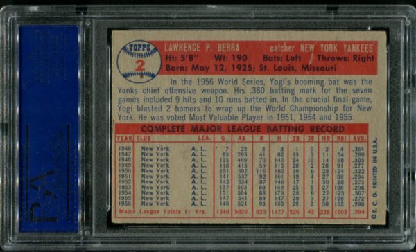 1957 Topps #2 Yogi Berra PSA 6 HOF (31868428) - Image 3