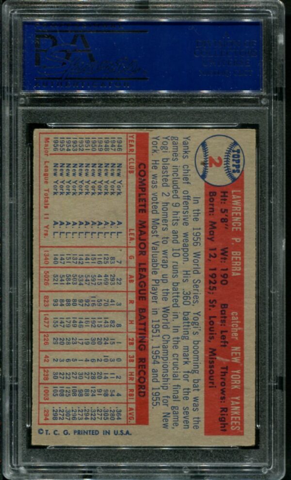 1957 Topps #2 Yogi Berra PSA 6 HOF (31868428) - Image 2