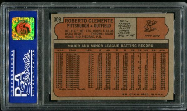 1972 Topps #309 Roberto Clemente PSA 7 HOF (06124845) - Image 3