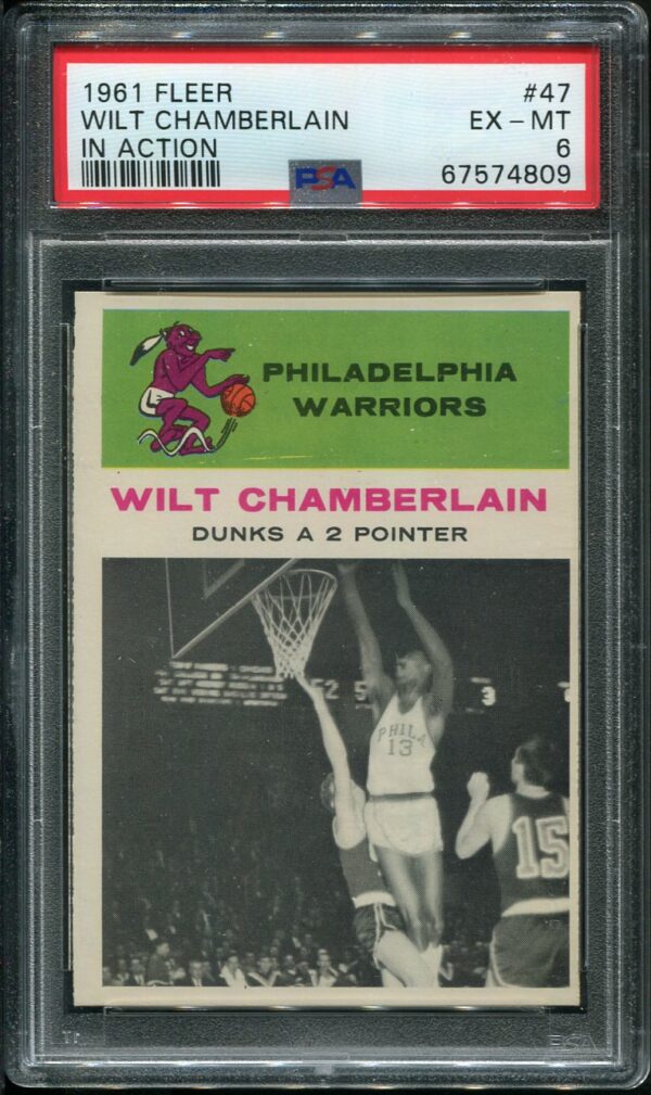 1961 Fleer #47 Wilt Chamberlain In Action PSA 6 HOF (67574809)