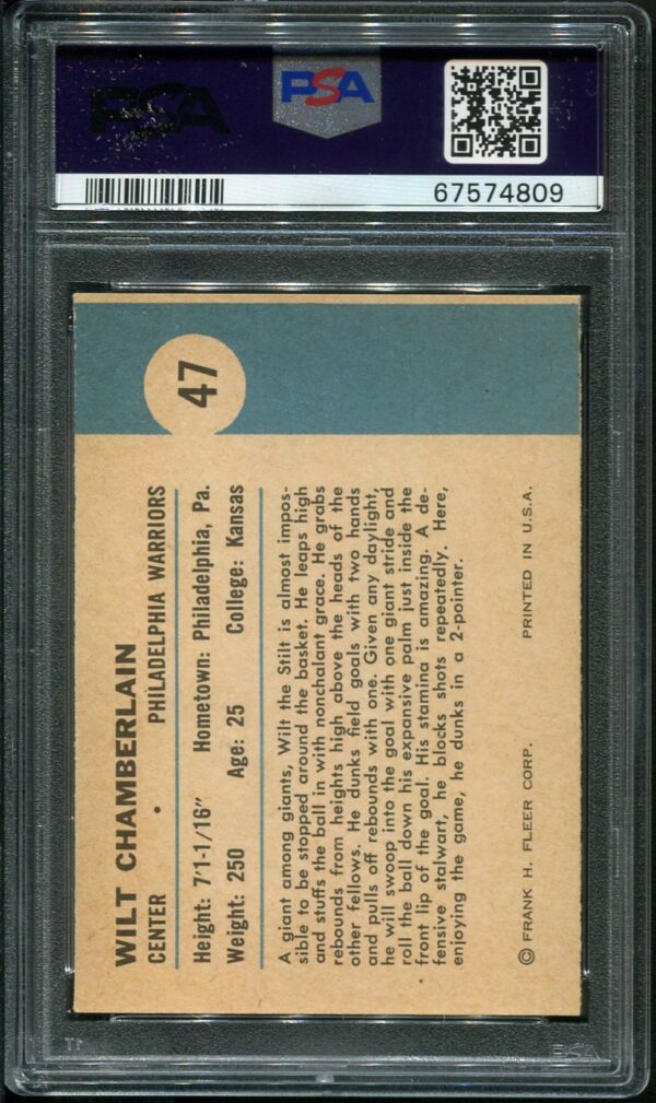 1961 Fleer #47 Wilt Chamberlain In Action PSA 6 HOF (67574809) - Image 2