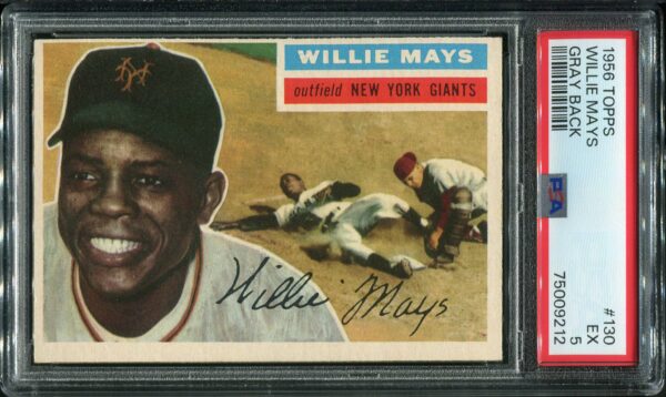 1956 Topps #130 Willie Mays Gray Back PSA 5 HOF (75009212) - Image 3