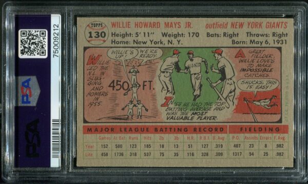 1956 Topps #130 Willie Mays Gray Back PSA 5 HOF (75009212) - Image 4