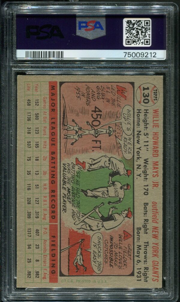 1956 Topps #130 Willie Mays Gray Back PSA 5 HOF (75009212) - Image 2