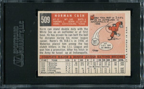 1959 Topps #509 Norm Cash RC SGC 7.5 (1372600-063) - Image 3