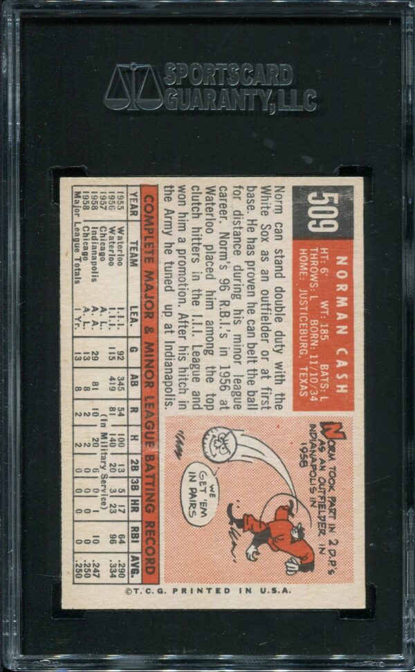 1959 Topps #509 Norm Cash RC SGC 7.5 (1372600-063) - Image 2