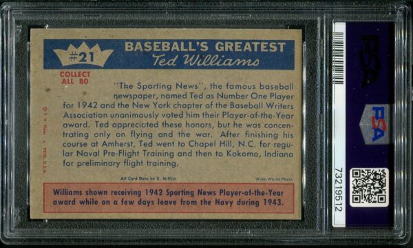 1959 Fleer Ted Williams #21 PSA 6 Baseball Card