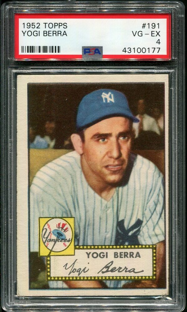 Authentic 1952 Topps #191 Yogi Berra PSA 4 Baseball Card