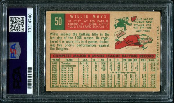 1959 Topps #50 Willie Mays PSA 3.5 Baseball Card Back