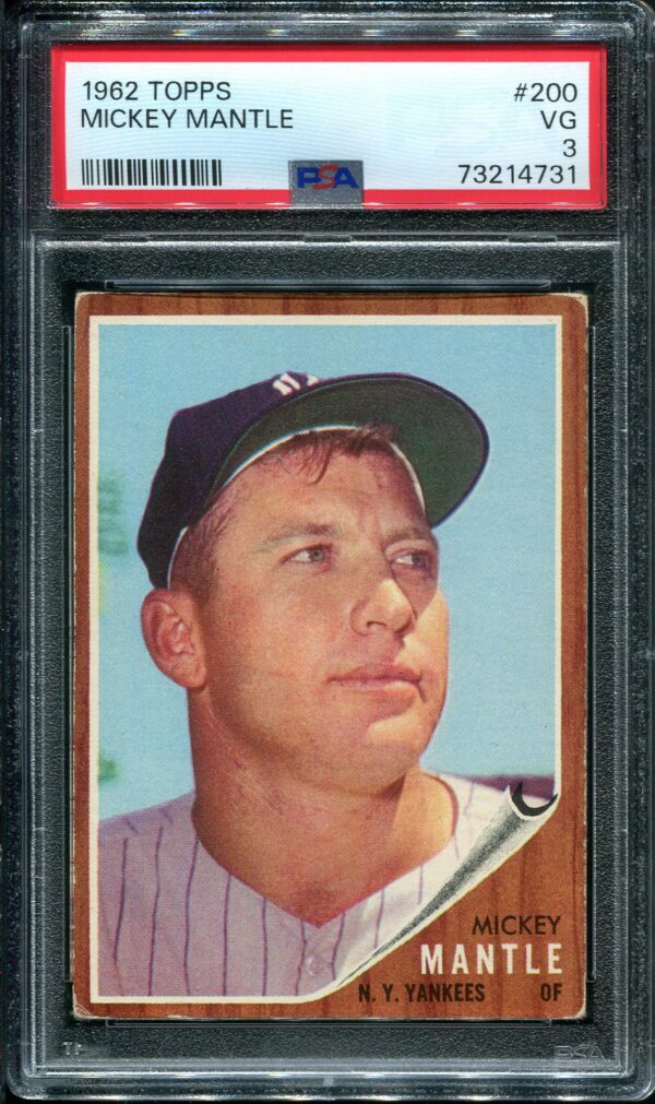 1962 Topps #200 Mickey Mantle PSA 3 Baseball Card Front
