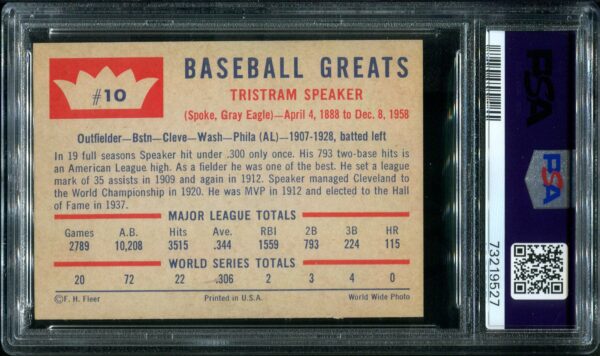 1960 Fleer #10 Tris Speaker PSA 6 Baseball Card