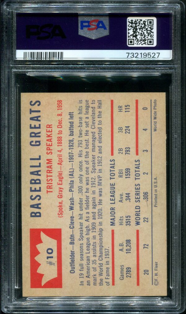 1960 Fleer #10 Tris Speaker PSA 6 Baseball Card
